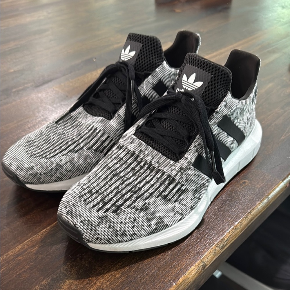 Adidas Black and White Sneakers with Knit Upper- brand new
